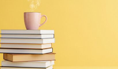 Naklejka premium cup of coffee and books