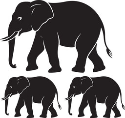 Obraz premium Majestic Elephant Silhouette VectorWild Elephant in the Jungle DesignGentle Giant Elephant IllustrationElephant Family Safari SilhouetteElephant Head Vector Art