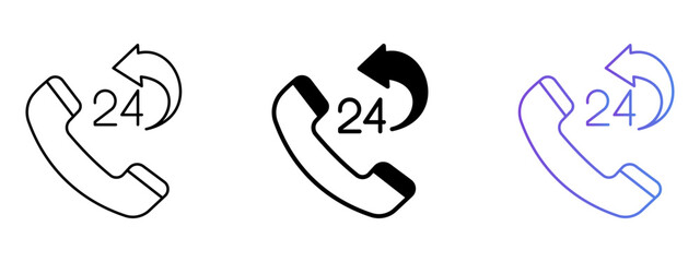 24 Hour Service Icon – Line, Glyph & Gradient Style