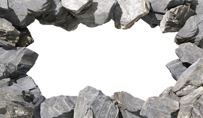 Grey stones border frame arrangement on transparent backgrounds 3d illustration png