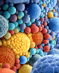 Scientific Exploration, Microbial Structures, Laboratory Setting, Image, Colorful Environment, Close-Up View, Microscopic Concept