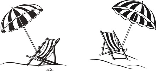 beach scene with a folding deck chair and umbrella beach with umbrella and chair