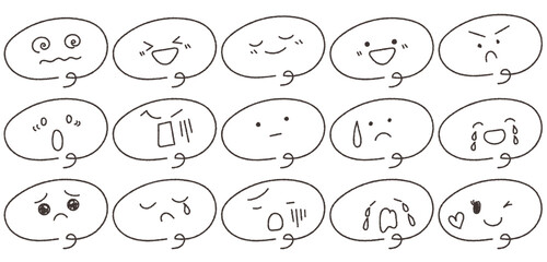 シンプルでかわいい手描きの表情の吹出しセット