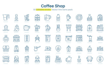 Coffee Shop line icon pack. Coffee Shop Stroke icon set. Editable Stroke icon