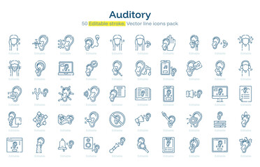 Auditory line icon pack. Auditory Stroke icon set. Editable Stroke icon