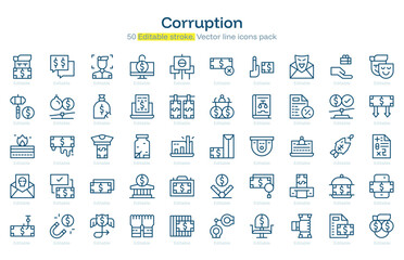 Corruption line icon pack. Corruption Stroke icon set. Editable Stroke icon