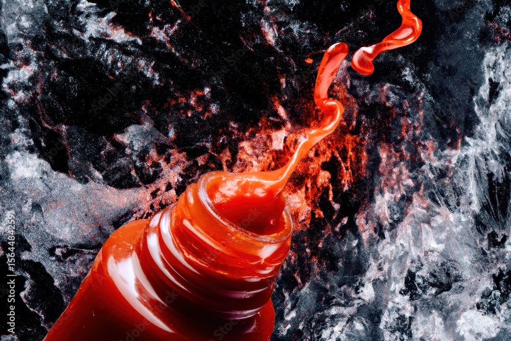 Aufkleber a bottle of red nail polish with a red tip is shown with a splash of water