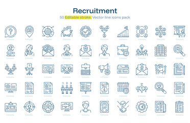 Recruitment line icon pack. Recruitment Stroke icon set. Editable Stroke icon