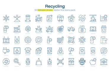 Recycling line icon pack. Recycling Stroke icon set. Editable Stroke icon