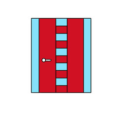 A red door with blue stripes