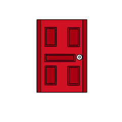A red door with a white background