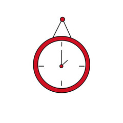 A red clock with the hands at 3 and 9