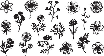 Monochrome Assorted Floral and Botanical Elements Set