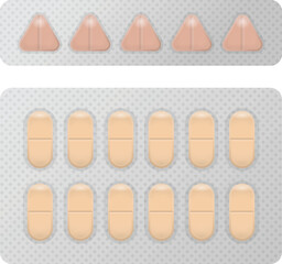 Flat Vector Illustration of Triangle and Oval Shaped Pills in Blister Packs for Pharmaceutical and Medical Infographic