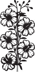 Monochrome Tropical  hibiscus Flowers and Buds Line Art
