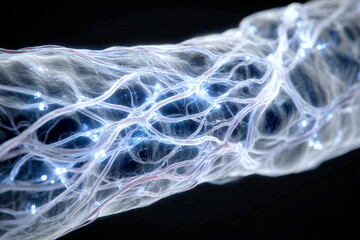 Obraz premium A Close-Up of Bioluminescent Nerve Structures in a Digital Environment