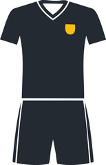 Vector Illustration of Soccer Jersey and Shorts in Navy Blue with Modern Shield Emblem on White Background