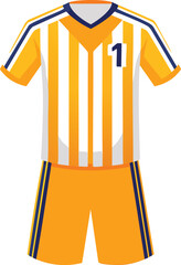 Vector Yellow and White Soccer Uniform with Vertical Stripes and Navy Blue Accents on White Background