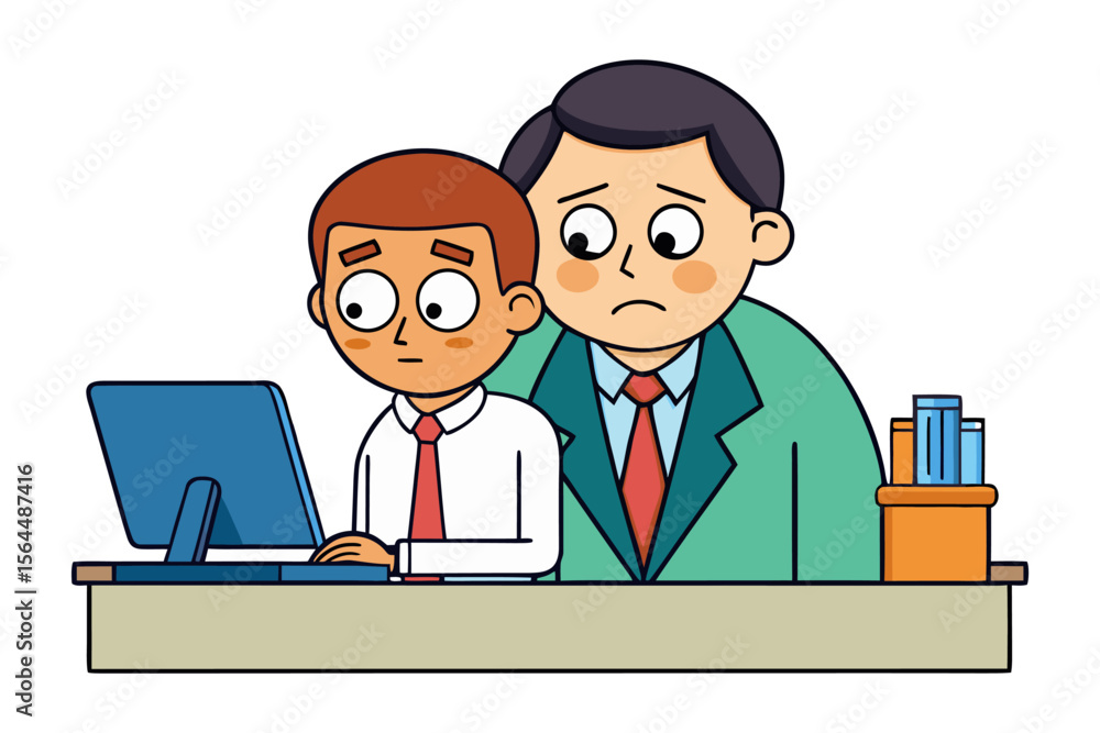 Poster a worried manager places a hand on an employee s shoulder while they both look at a computer screen 