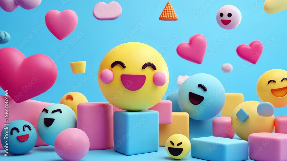 Poster unique minimal design showcasing colorful emojis in a playful social media setting, social media pos
