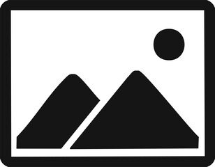 Vector Minimalist Mountain Landscape with Triangular Peaks and Circular Sun on White Background

