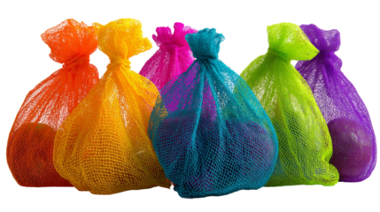 Colorful bags filled with Easter eggs for festive celebrations. transparent background
