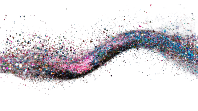 Colorful glitter swirl effect on a black background. transparent background