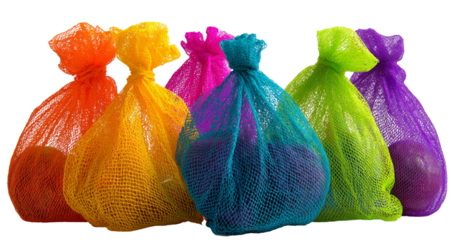 Colorful bags filled with Easter eggs for festive celebrations. transparent background
