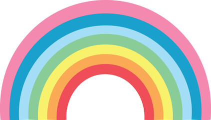 Vector Cheerful Modern Rainbow in Soft Pastel Tones with Simple Rounded Shapes and White Backdrop