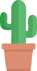 Vector Cartoon Cactus in Terracotta Pot with Clean Lines and Flat Green Texture on Neutral Background