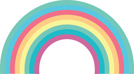 Vector Flat Design Rainbow Illustration with Smooth Bands in Turquoise, Blue, Yellow-Green, Rose, and Pink