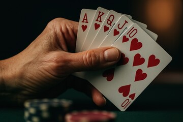 Winning Poker Hand with Playing Cards and Casino Chips