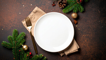 Empty white porcelain round plate top view.