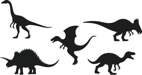 Dinosaur Silhouette Collection Prehistoric Animal Vector Icons Isolated on White