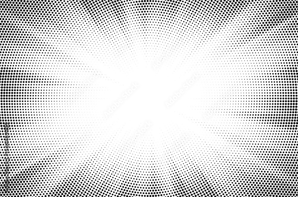 Poster Halftone gradient sun rays pattern. Abstract halftone vector dots background. monochrome dots pattern. Vector background in comic book style with sunburst rays and halftone. Retro pop art design.