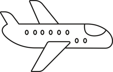 Side view jet airplane icon for airline booking, transport or vacation concept with transparent background

