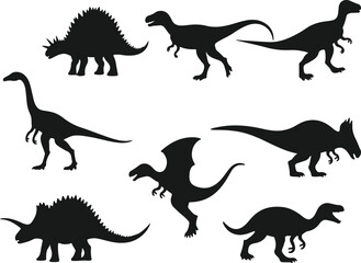 Dinosaur Silhouette Vector Set Prehistoric Animal Icons Isolated on White Background