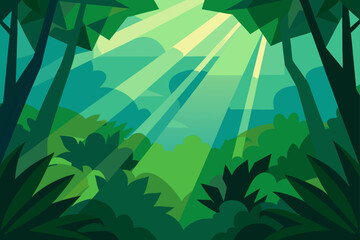 Rainforest Canopy Lush Green Abstract Light Rays