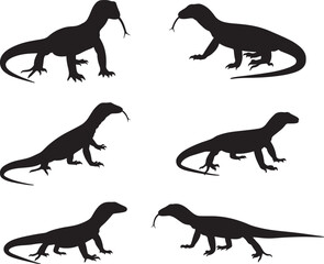 Silhouettes of Monitor Lizards in Various Poses