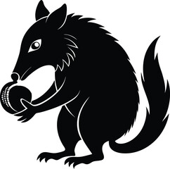 Black & White Vector Image of a Quoll Holding a Cricket Ball, Australian Wildlife Art