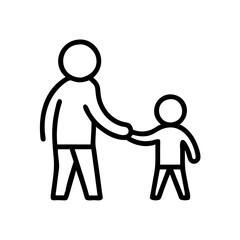 Fototapeta premium Parent holding child's hand in simple line art icon, family 
