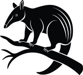 Black and White Tamandua Anteater Silhouette on Branch Vector Illustration Animal Art