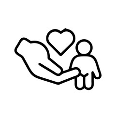 Hand supporting child with heart symbol for concept of family  