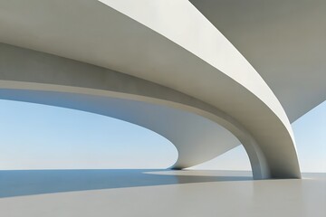 Abstract White Curved Architecture &ndash; Futuristic Interior with Reflective Concrete Floor