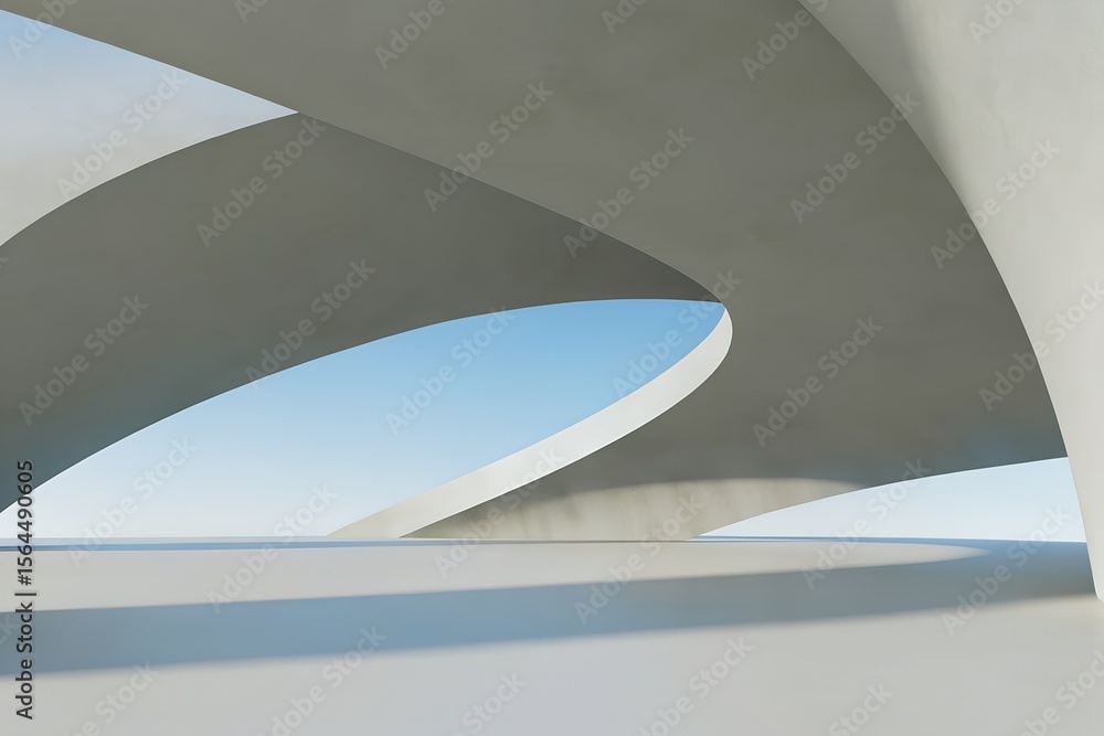 Poster curved concrete arches with sky view – minimal pavilion and modern architecture