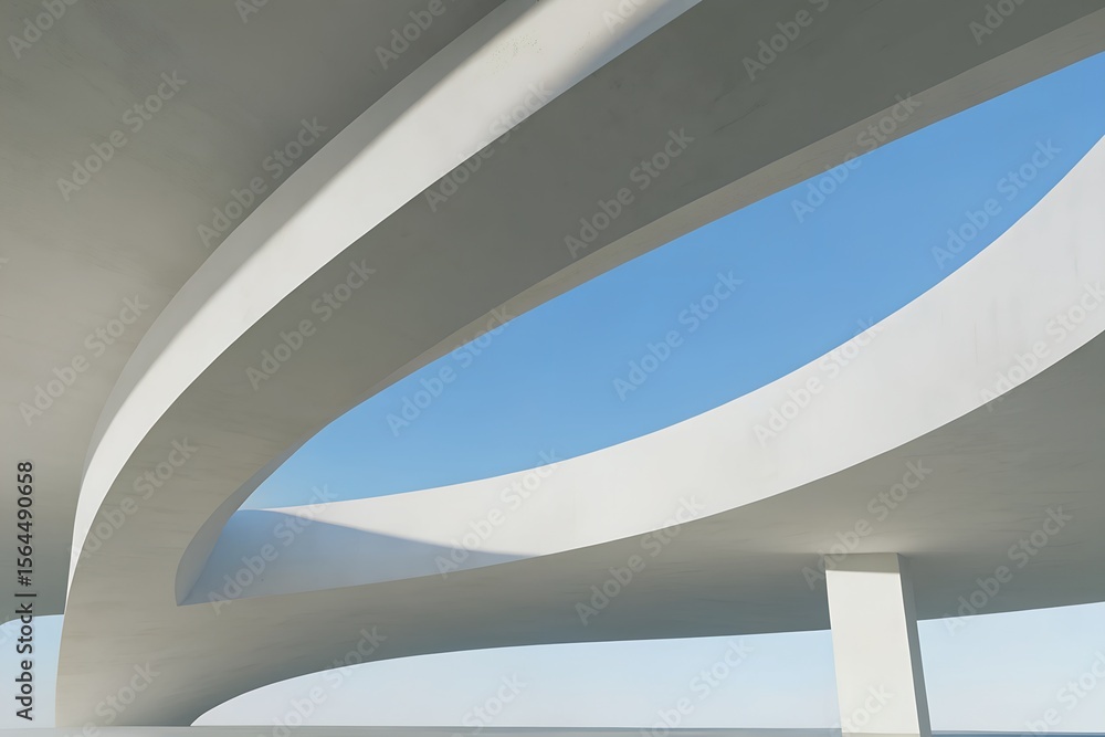 Poster curved concrete pavilion under open sky – minimal architecture and sculptural design