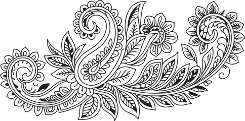 Intricate Paisley Motif Line Art Illustration