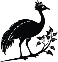 Black Silhouette of a Crested Bird on Branch Vector Illustration Graphic Design