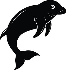 Fototapeta premium Black Silhouette of a Cute Dolphin Vector Illustration, Marine Animal Art