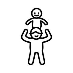 Obraz premium Happy child sitting on father's shoulders in simple line art style 